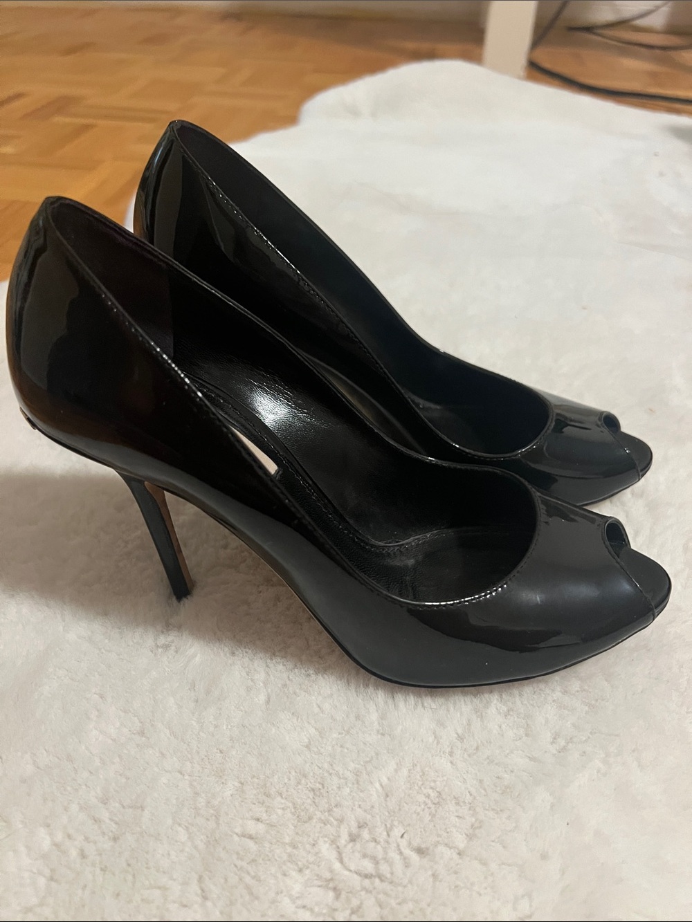 Burberry Black Patent Peep-Toe Stiletto Heels